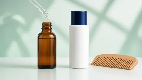 Hair care solution bottles with dropper (illustrative)
