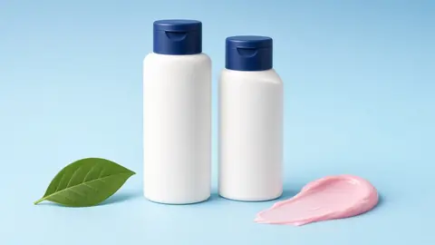 Medicated lotion bottles with pump and flip caps (illustrative)