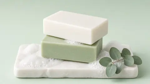 Medicated soap bars stacked on a clean surface (illustrative)