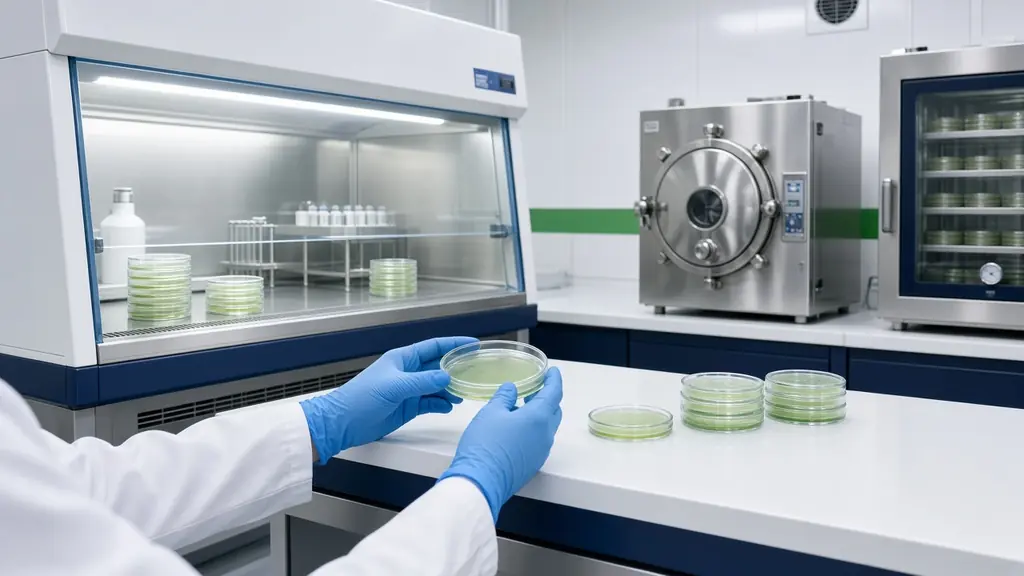 Illustrative microbiology laboratory with incubator and laminar air flow