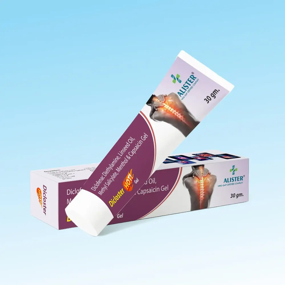 Dicloster Hot – Diclofenac Diethylamine 1.16%, Linseed Oil 3%, Methyl Salicylate 10% & Menthol 5% & Capsaicin 0.025% by Alister Life Sciences
